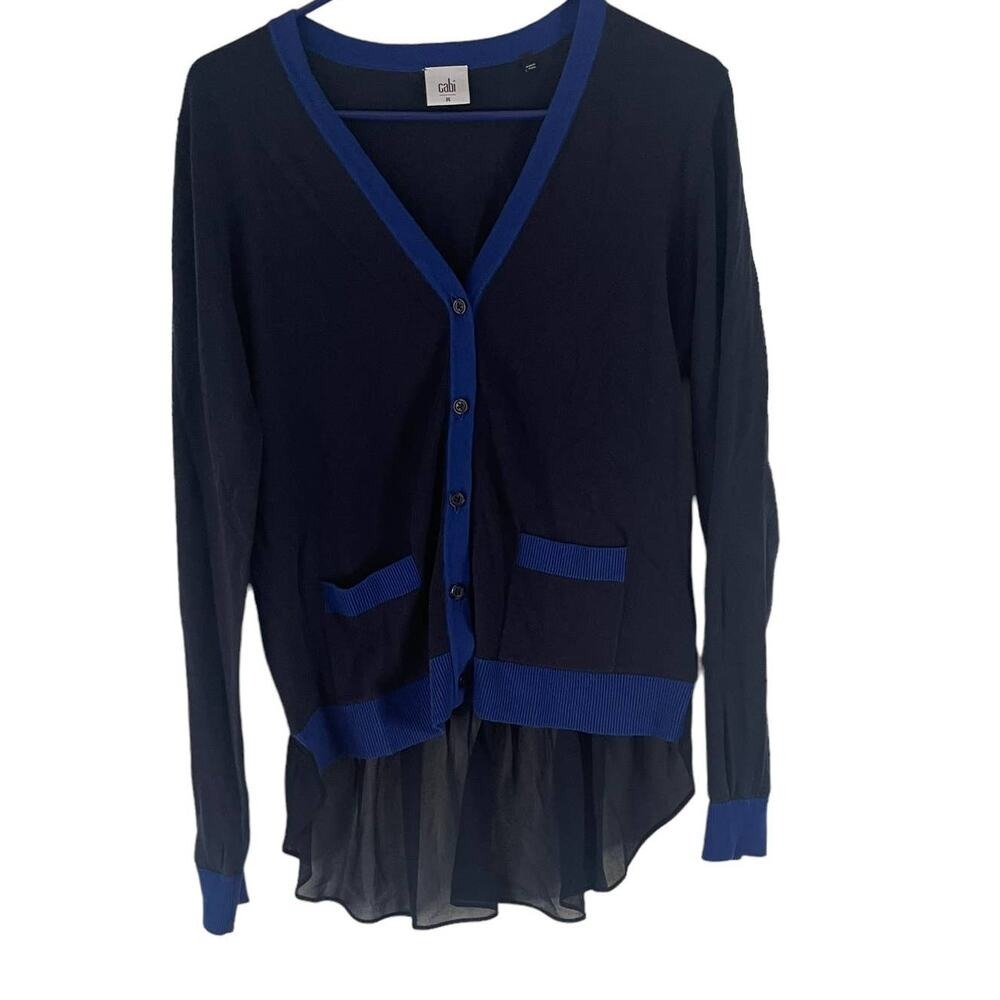 Cabi Navy Blue Mixed Media‎ Sheer Hem Cardigan Sweater Whimsigoth Witchy M